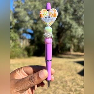 Purple  Custom Made Beaded Heart Pen